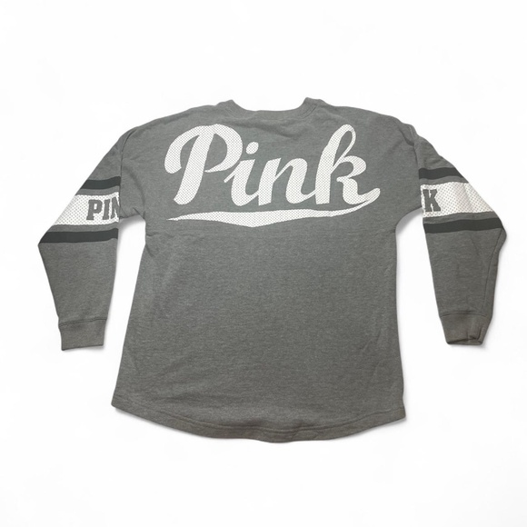 Grey Victoria's Secret PINK Long Sleeve Crewneck Sweatshirt, With White Dog Logo - Picture 2 of 8